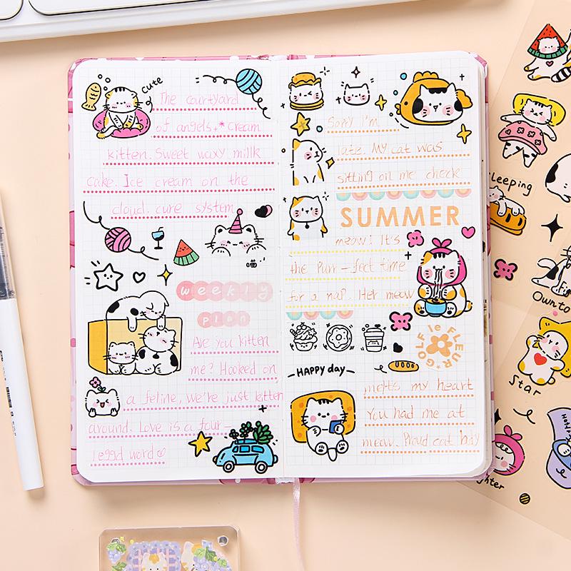 6 Sheets Cute Cat Stickers | Kitten Stickers | Kawaii Animal Planner Stickers Junk Journal Scrapbooking Supplies