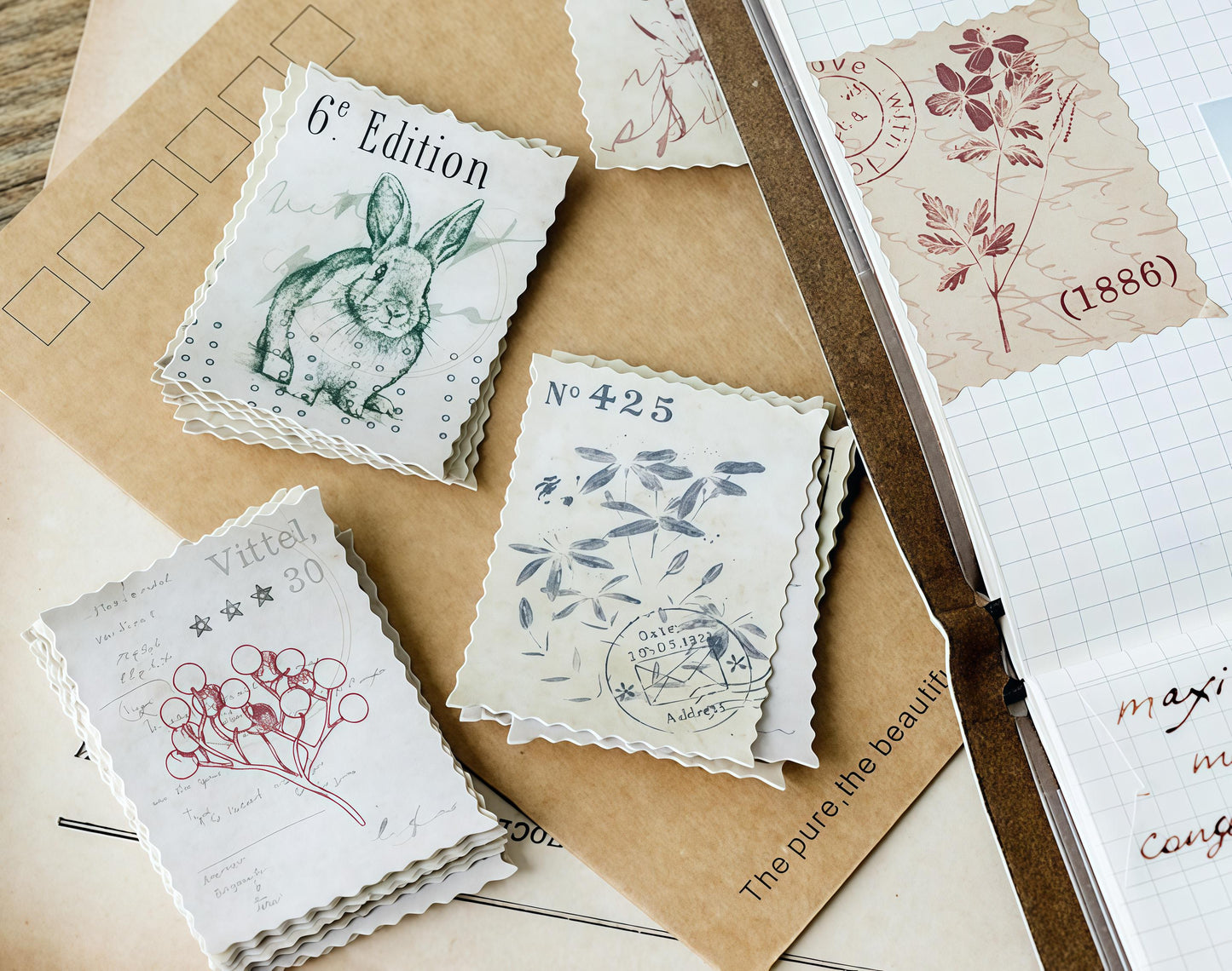 46pcs Vintage Forest Stamp Sticker Pack / Junk Journal / Stickers / Planner Sticker Set