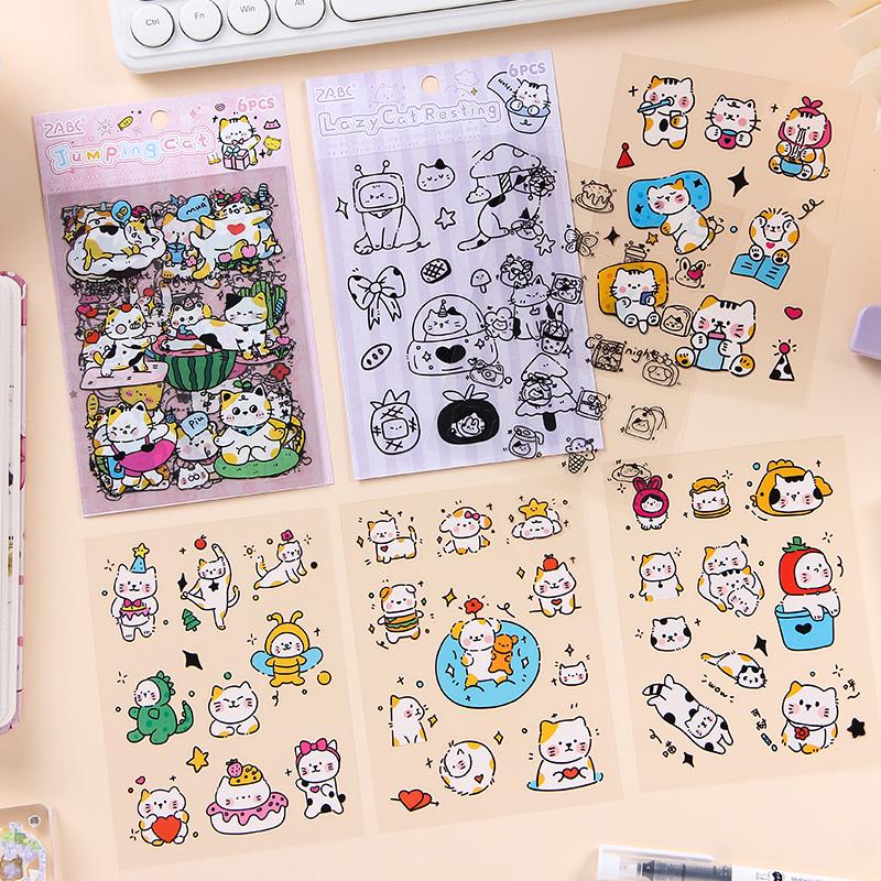 6 Sheets Cute Cat Stickers | Kitten Stickers | Kawaii Animal Planner Stickers Junk Journal Scrapbooking Supplies