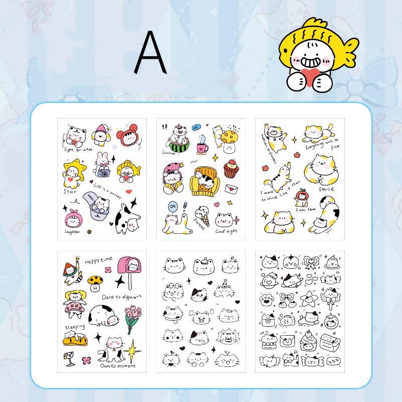 6 Sheets Cute Cat Stickers | Kitten Stickers | Kawaii Animal Planner Stickers Junk Journal Scrapbooking Supplies