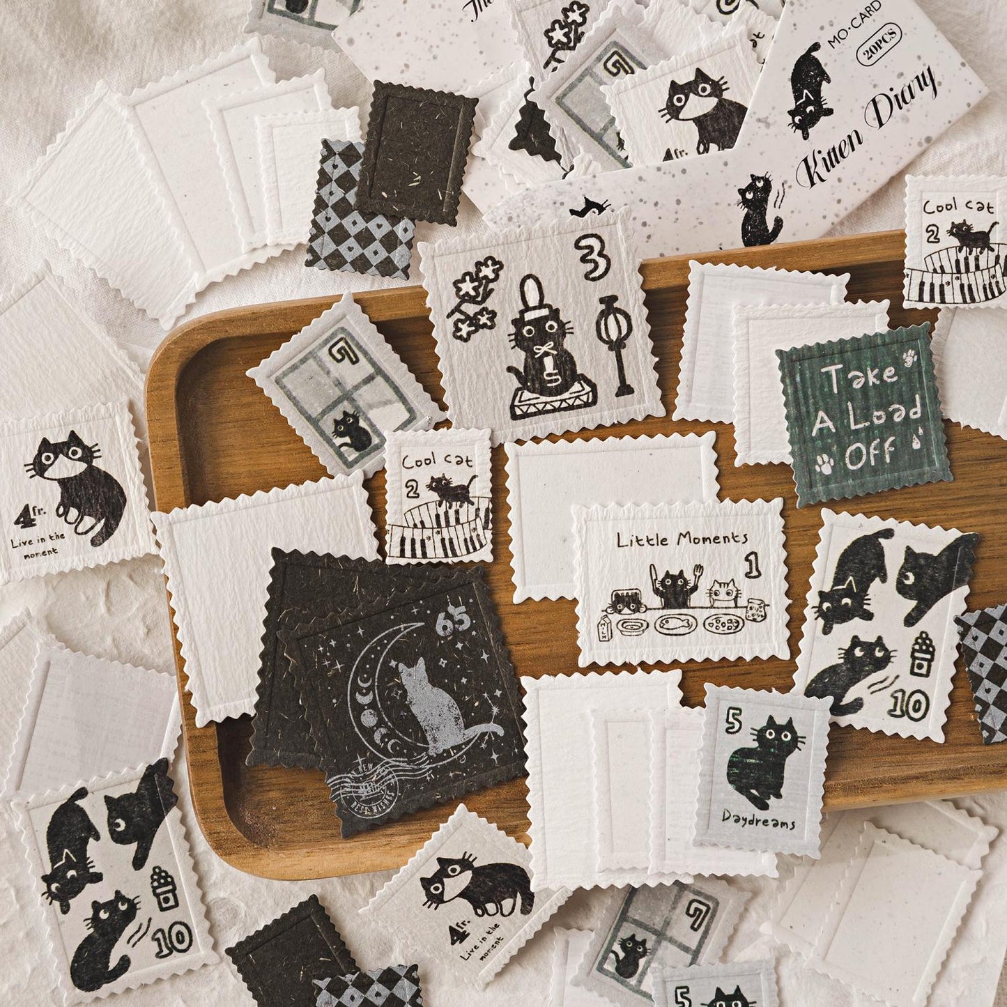 Relife Plate Pattern Stamp Sticker Pack | Kitten Coffee Stamp Stickers | Decorative Sticker | Journal Scrapbooking Collage Crafting Supplies