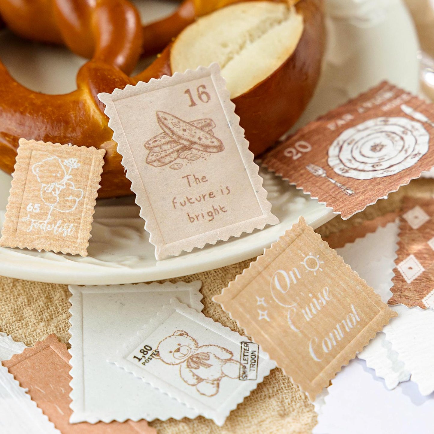 Relife Plate Pattern Stamp Sticker Pack | Kitten Coffee Stamp Stickers | Decorative Sticker | Journal Scrapbooking Collage Crafting Supplies