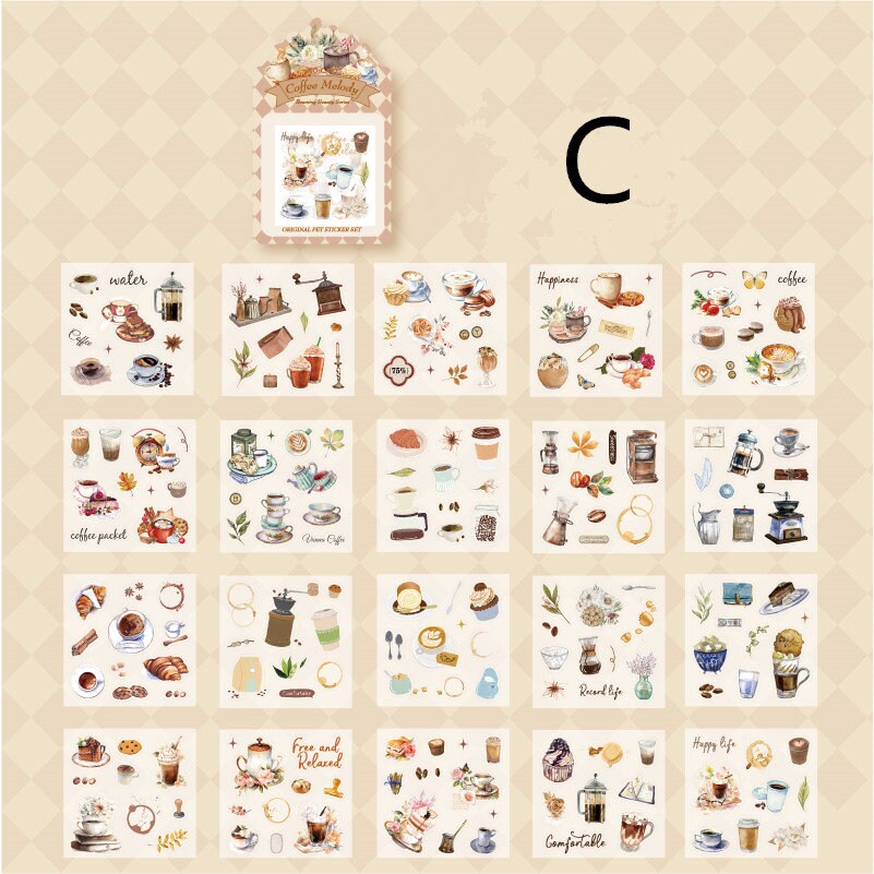 20 Sheets Stickers | Coffe Cats Flowers Plant Bread Stickers | Girl Stickers | Junk Journal | Planner Sticker Scrapbooking Supplies