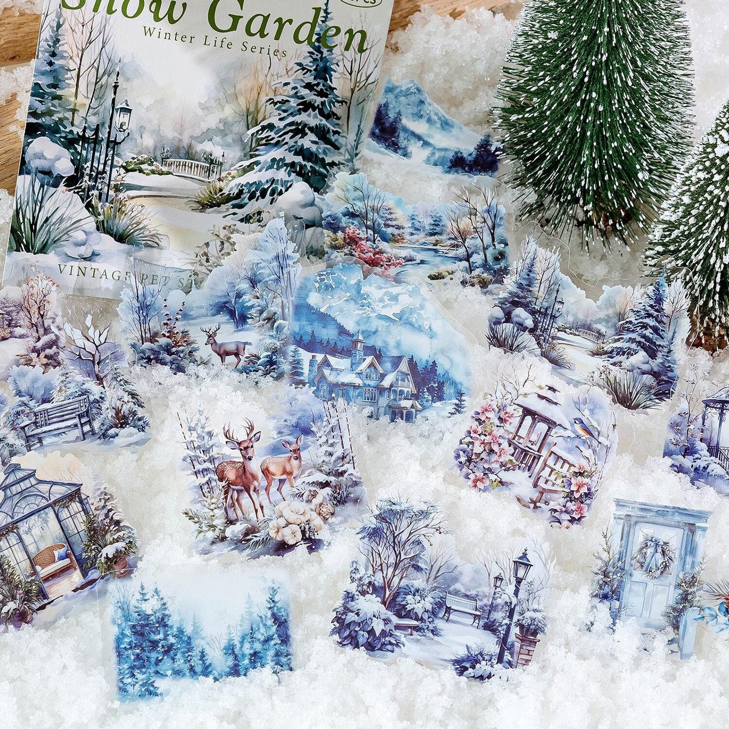 Snow Winter Landscape and Girl Sticker | Winter Life | Cute Decorative Stickers for Planner Junk Journal Collage Album Scrapbooking Supplies