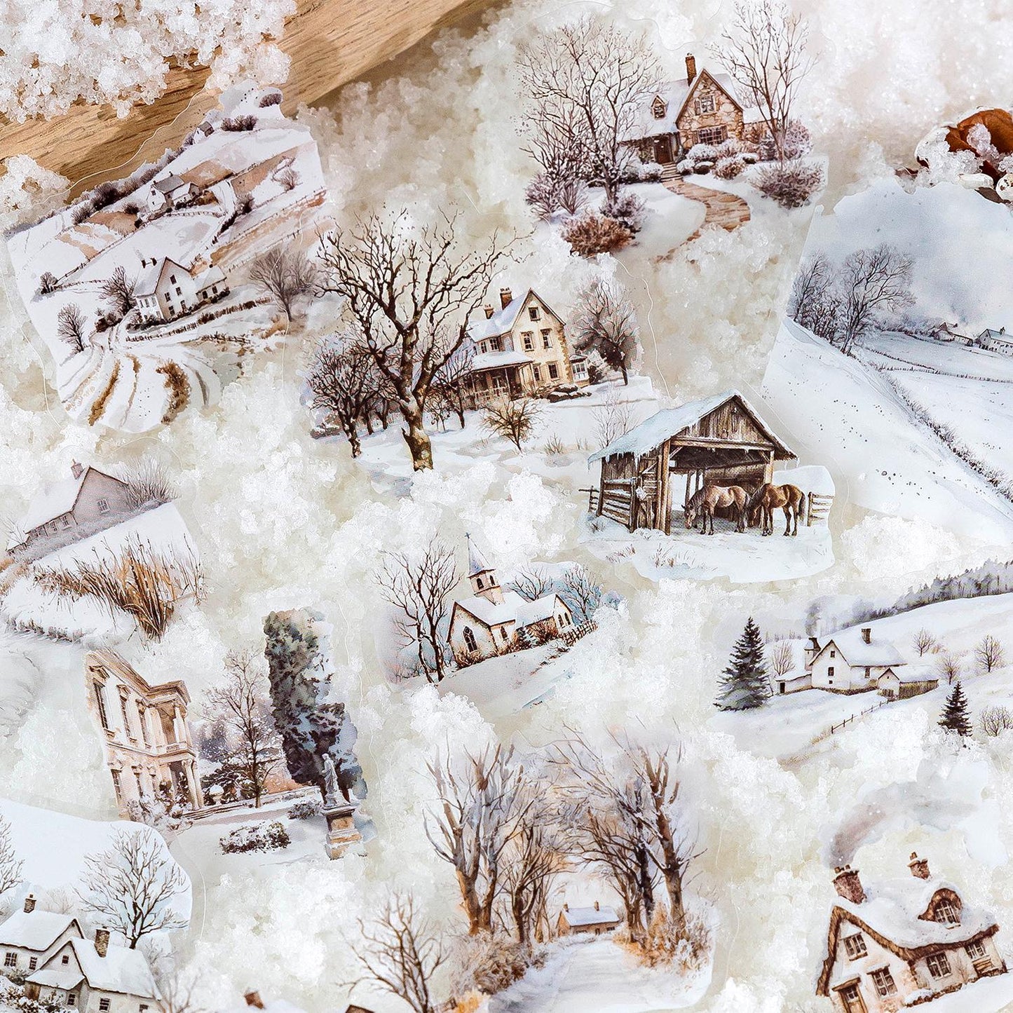 Snow Winter Landscape and Girl Sticker | Winter Life | Cute Decorative Stickers for Planner Junk Journal Collage Album Scrapbooking Supplies