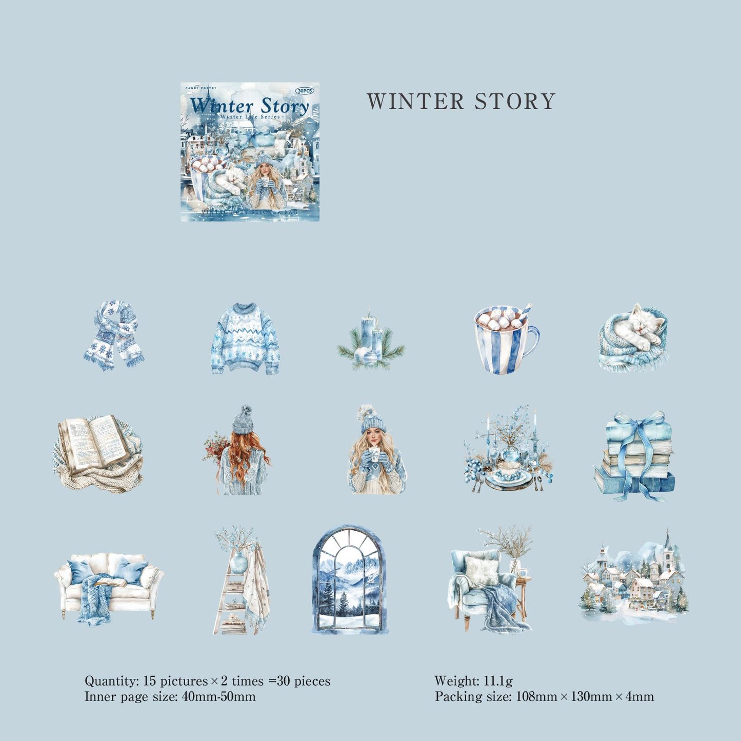 Snow Winter Landscape and Girl Sticker | Winter Life | Cute Decorative Stickers for Planner Junk Journal Collage Album Scrapbooking Supplies
