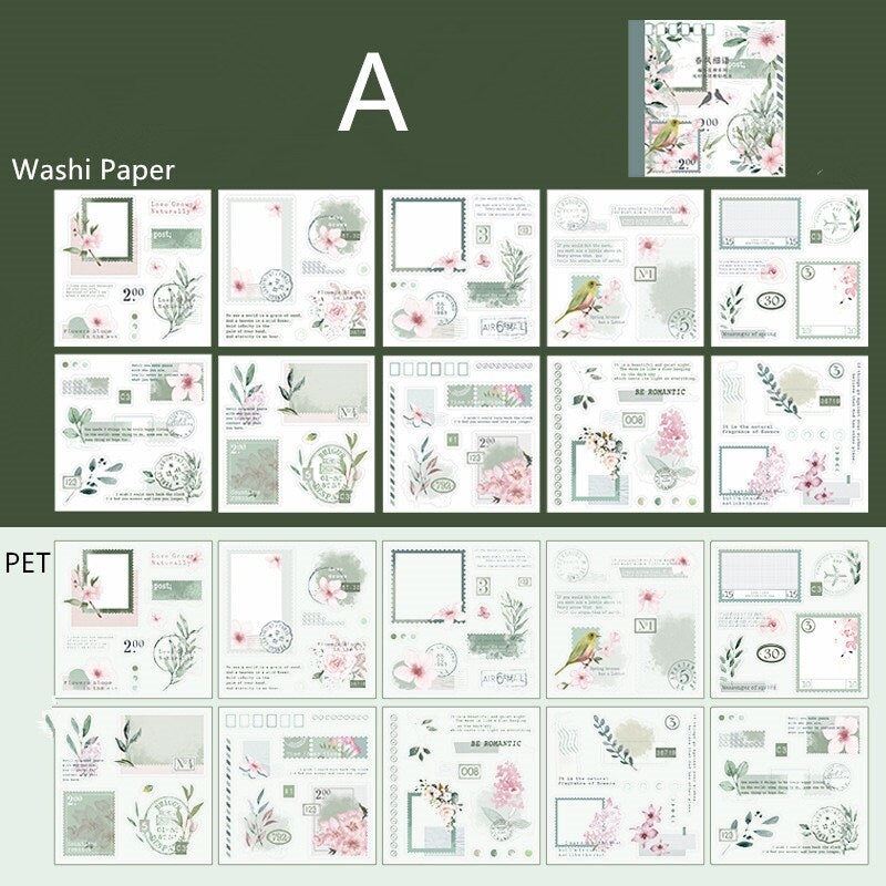 Programmed Flowering Stickers Book | PET Washi Paper Sticker Book | Journal Scrapbooking Collage Crafting Supplies | Planner Stickers