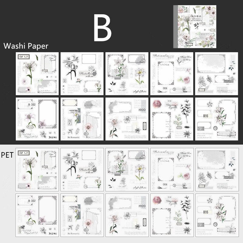 Programmed Flowering Stickers Book | PET Washi Paper Sticker Book | Journal Scrapbooking Collage Crafting Supplies | Planner Stickers