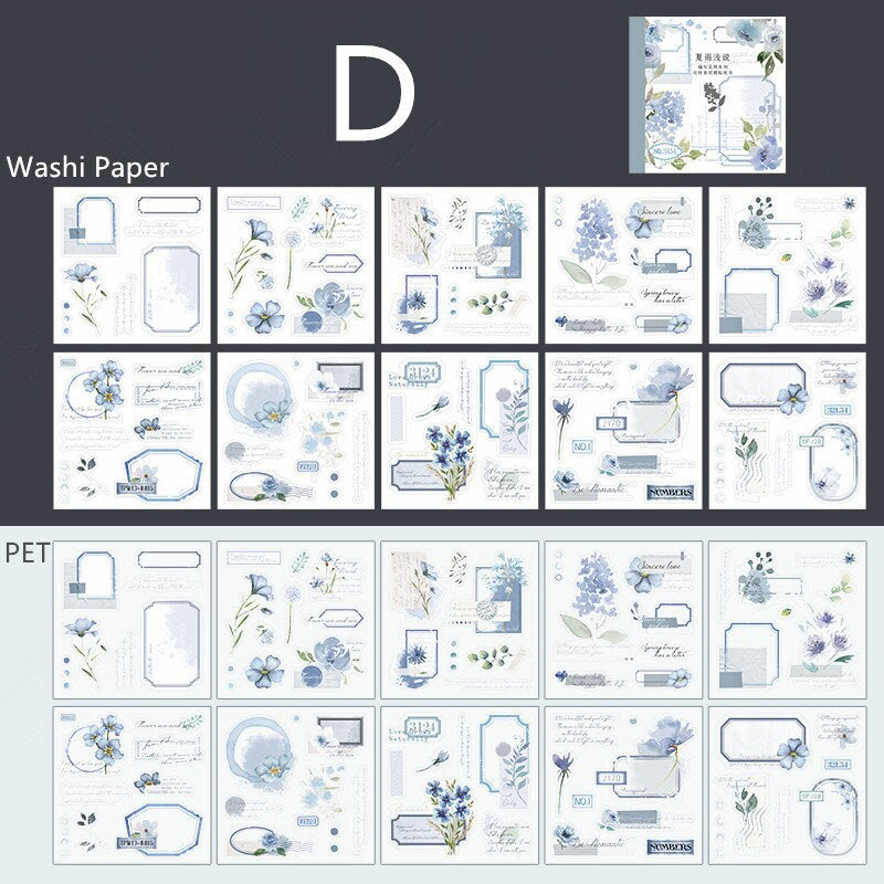 Programmed Flowering Stickers Book | PET Washi Paper Sticker Book | Journal Scrapbooking Collage Crafting Supplies | Planner Stickers