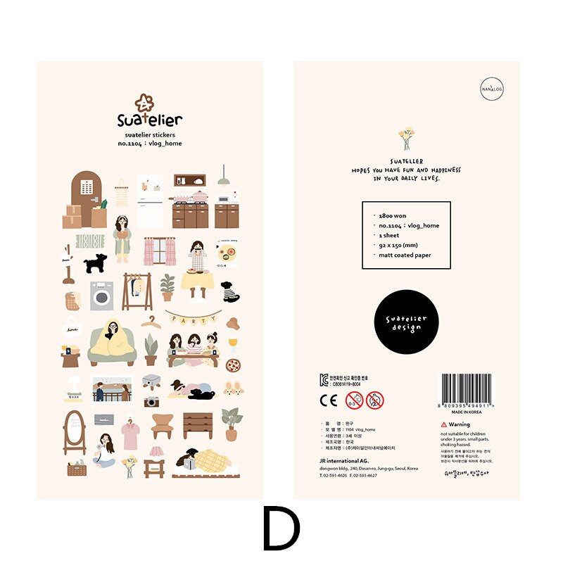 Suatelier Korean Daily Life Aesthetics Stickers | Kawaii Planner Decorative Stickers | Bujo Junk Journal Collage Scrapbooking Supplies