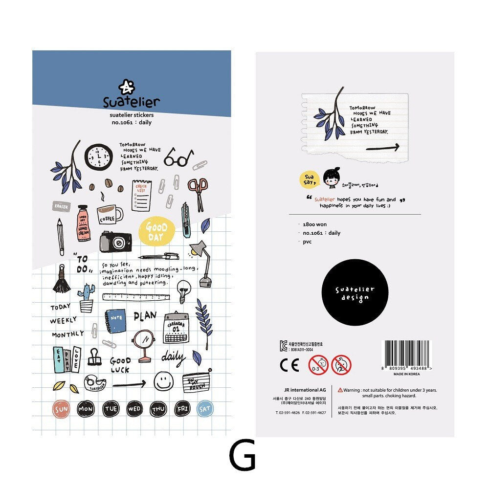 Suatelier Korean Daily Life Aesthetics Stickers | Kawaii Planner Decorative Stickers | Bujo Junk Journal Collage Scrapbooking Supplies