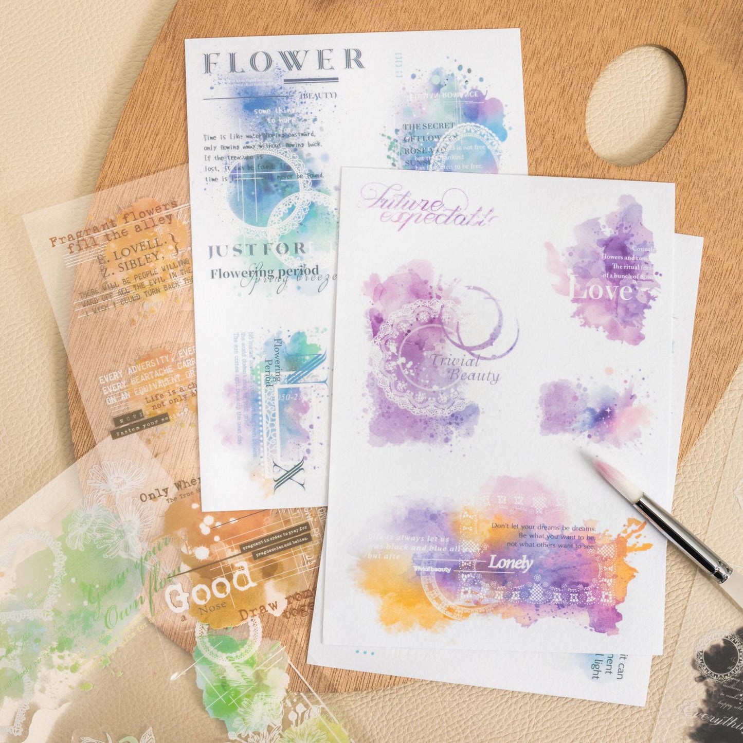 Watercolor Album PET Washi Stickers | Full die cut stickers | Journal Scrapbooking Collage Crafting Supplies | Planner Stickers