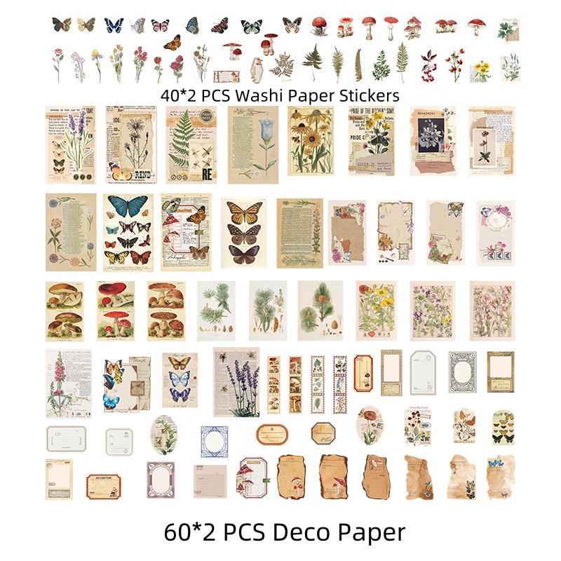 200pcs Vintage Nature Butterfly Junk Journal Starter Kit | Ephemera Garden Flowers Stickers | Deco Material Paper | Collage Journal Supply