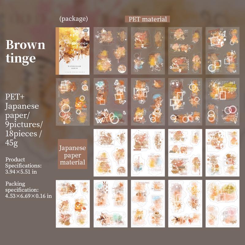 Watercolor Album PET Washi Stickers | Full die cut stickers | Journal Scrapbooking Collage Crafting Supplies | Planner Stickers