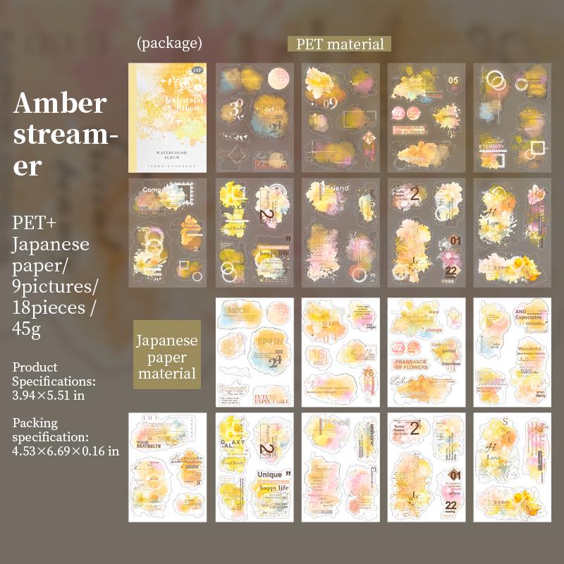 Watercolor Album PET Washi Stickers | Full die cut stickers | Journal Scrapbooking Collage Crafting Supplies | Planner Stickers