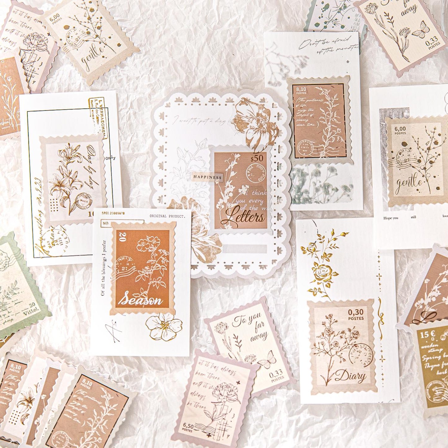 45pcs Flower Branch Stamp Sticker Pack | Retro Plant Stamp Stickers | Planner Junk Journal Stickers Supplies