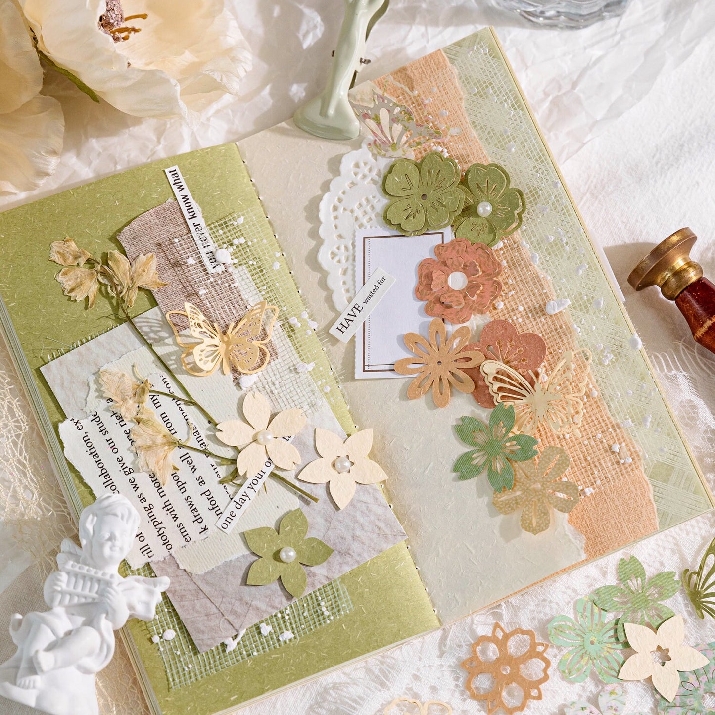 50pcs Hollow Flower Butterfly Collage Material Pack | Junk Journal Kit | Creative DIY Journaling Scrapbooking Supplies