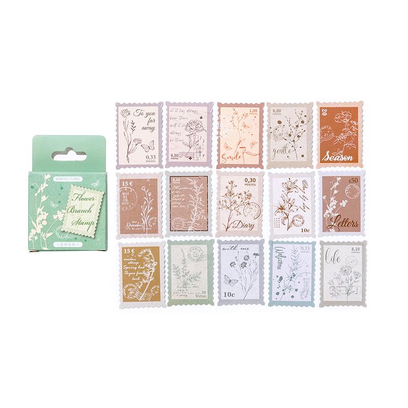 45pcs Flower Branch Stamp Sticker Pack | Retro Plant Stamp Stickers | Planner Junk Journal Stickers Supplies