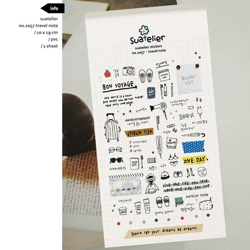 Suatelier Korean Travel Themed Stickers | Kawaii Planner Decorative Stickers | Bujo Junk Journal Collage Scrapbooking Supplies