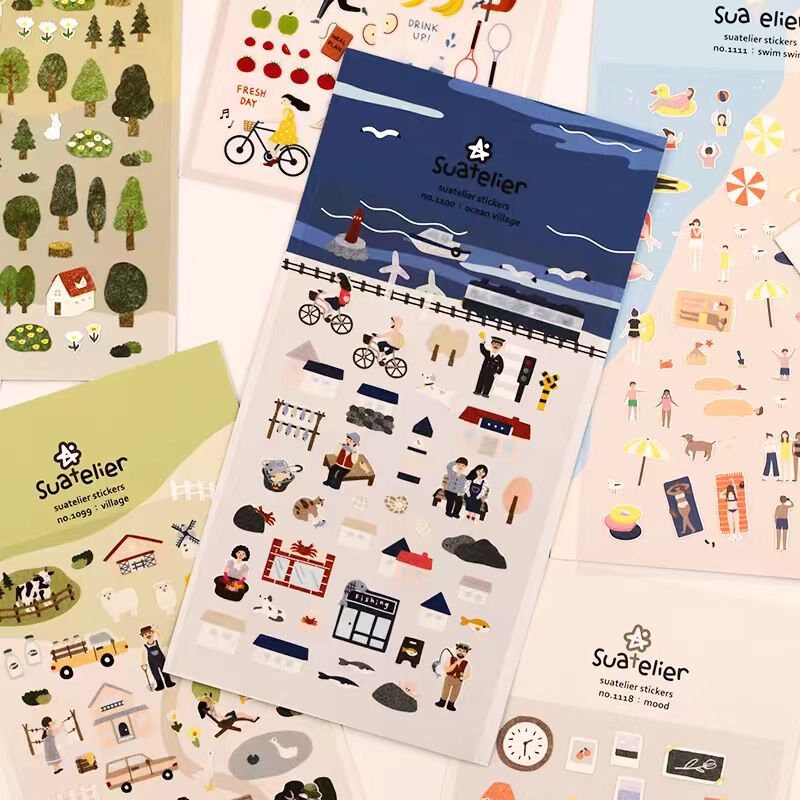 Suatelier Korean Travel Themed Stickers | Kawaii Planner Decorative Stickers | Bujo Junk Journal Collage Scrapbooking Supplies