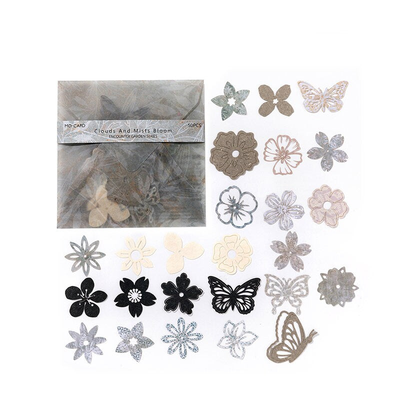 50pcs Hollow Flower Butterfly Collage Material Pack | Junk Journal Kit | Creative DIY Journaling Scrapbooking Supplies