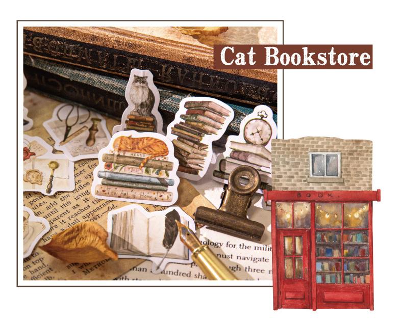 46pcs Cute Cat and Bookstore Sticker Pack / Junk Journal Stickers / Planner Sticker Set / Scrapbooking Kids Craft Supplies