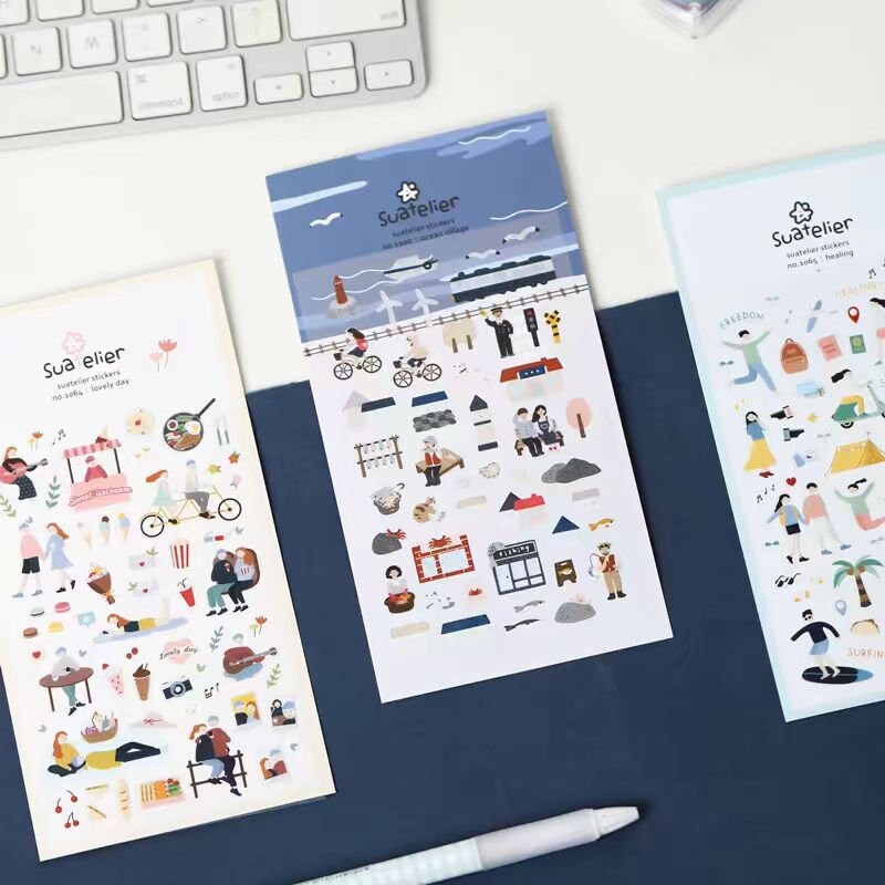 Suatelier Korean Travel Themed Stickers | Kawaii Planner Decorative Stickers | Bujo Junk Journal Collage Scrapbooking Supplies