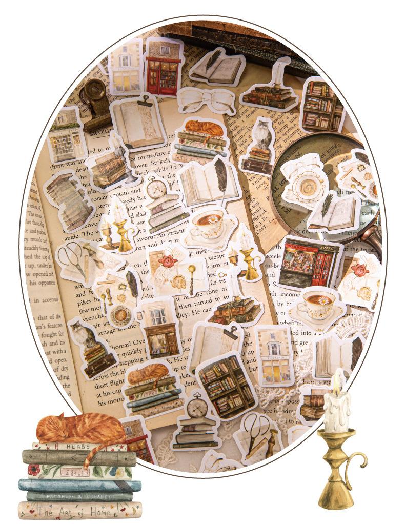 46pcs Cute Cat and Bookstore Sticker Pack / Junk Journal Stickers / Planner Sticker Set / Scrapbooking Kids Craft Supplies