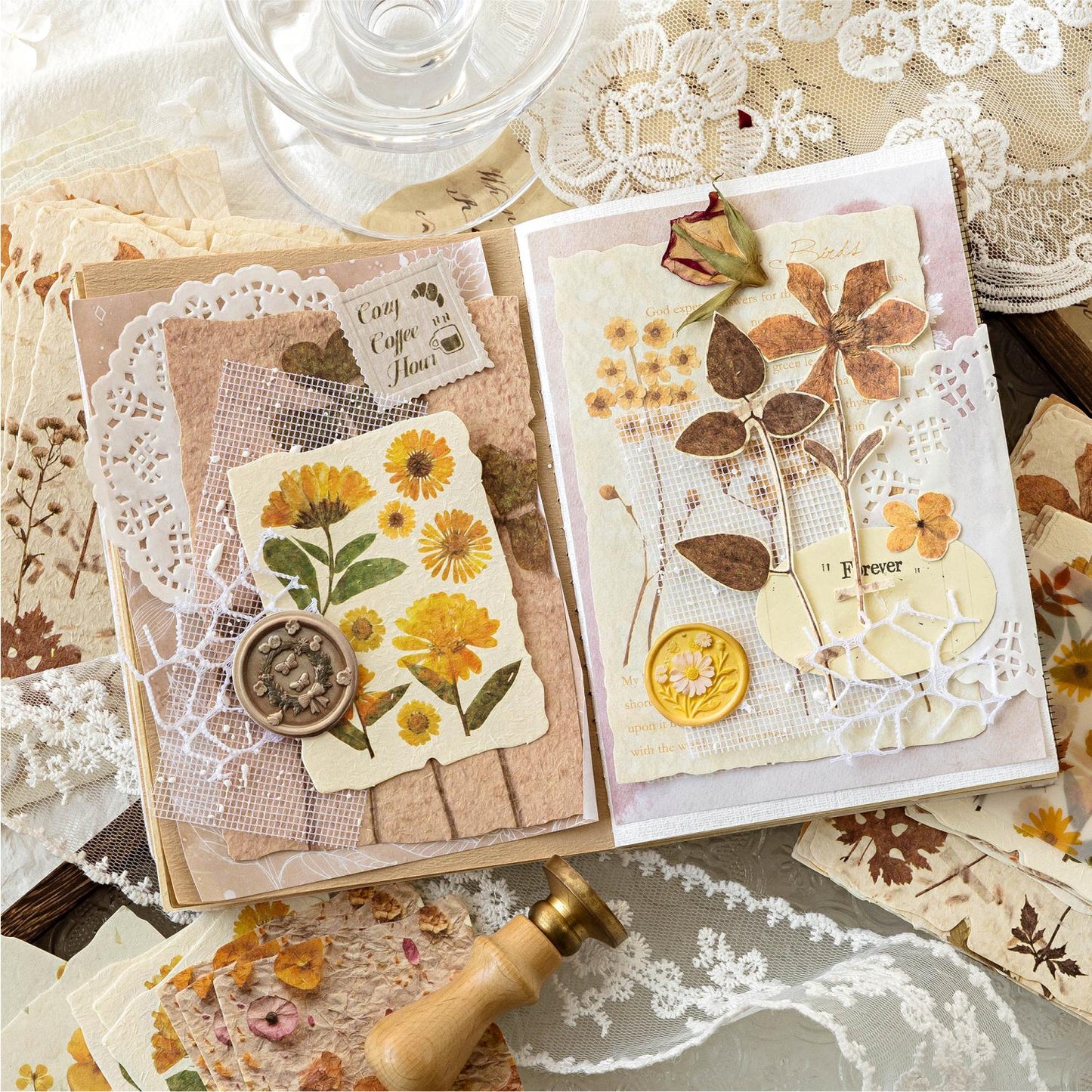 Flower Language Retro Material Paper Pack | Flowers Background Paper Junk Journal Kit | Material Pack | Journaling Scrapbooking Supplies