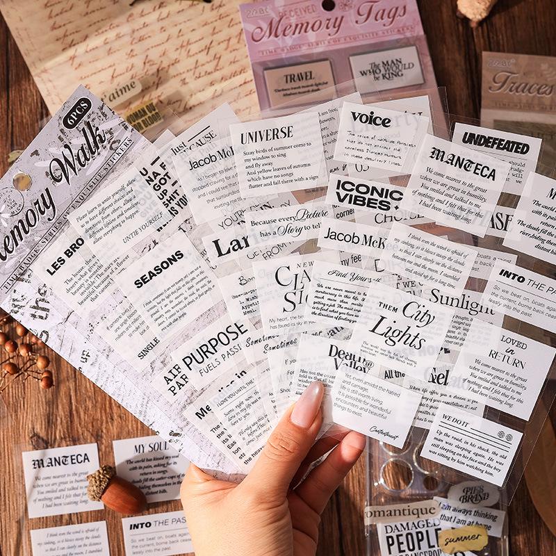 Time Badge Retro Word Sticker Pack | Inspirational Quotes Stickers | Vintage Journal Scrapbooking Collage Crafting Supplies |Planner Sticker