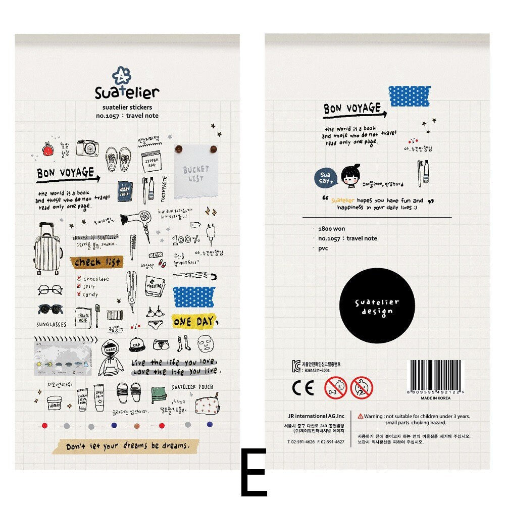 Suatelier Korean Travel Themed Stickers | Kawaii Planner Decorative Stickers | Bujo Junk Journal Collage Scrapbooking Supplies
