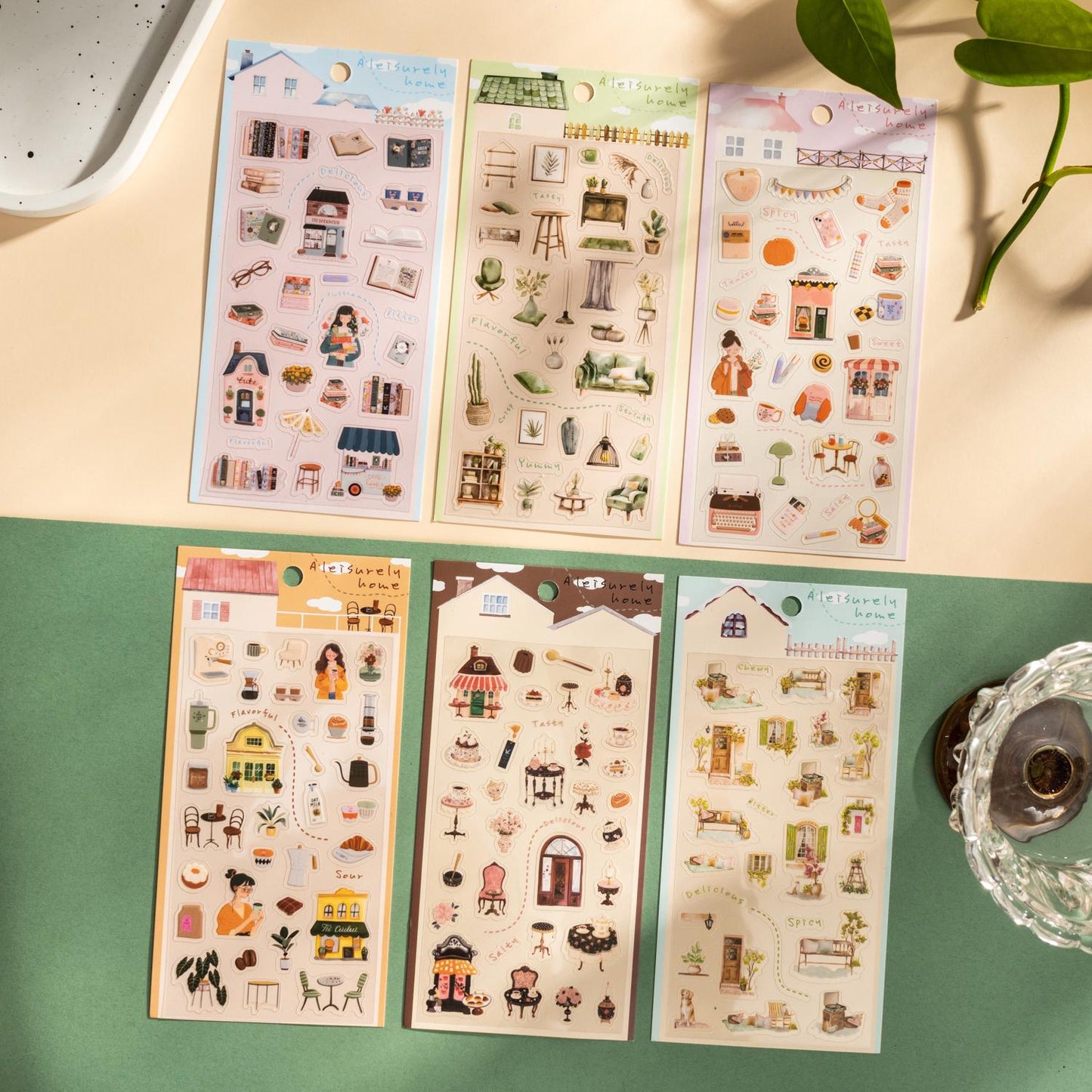 Adorable Home Scene PET Stickers | Kawaii Planner Journal Decorative Stickers | Bujo Junk Journal Collage Scrapbooking Supplies