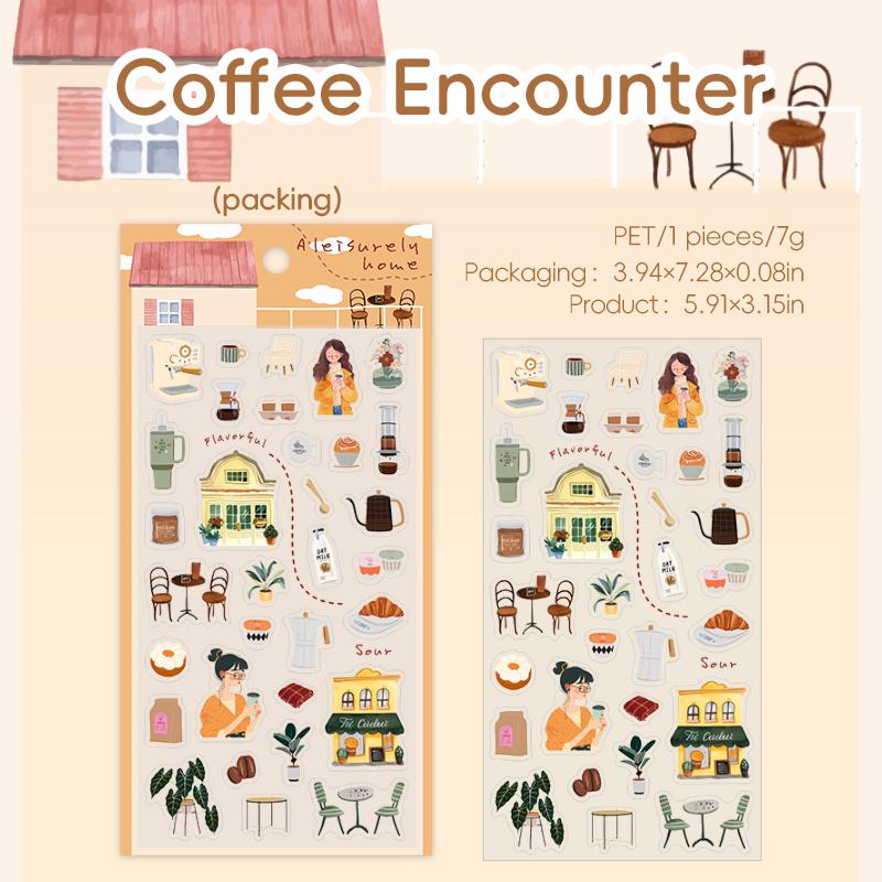 Adorable Home Scene PET Stickers | Kawaii Planner Journal Decorative Stickers | Bujo Junk Journal Collage Scrapbooking Supplies
