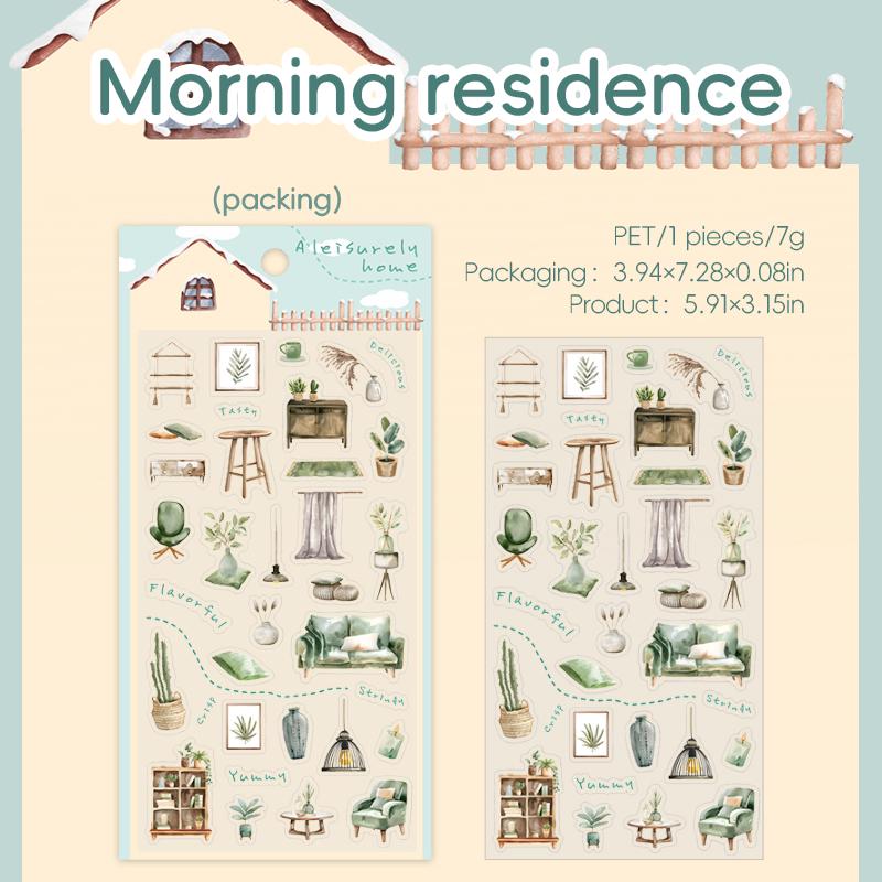 Adorable Home Scene PET Stickers | Kawaii Planner Journal Decorative Stickers | Bujo Junk Journal Collage Scrapbooking Supplies