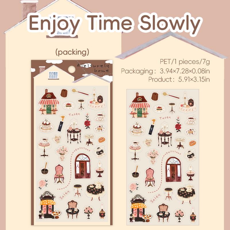 Adorable Home Scene PET Stickers | Kawaii Planner Journal Decorative Stickers | Bujo Junk Journal Collage Scrapbooking Supplies