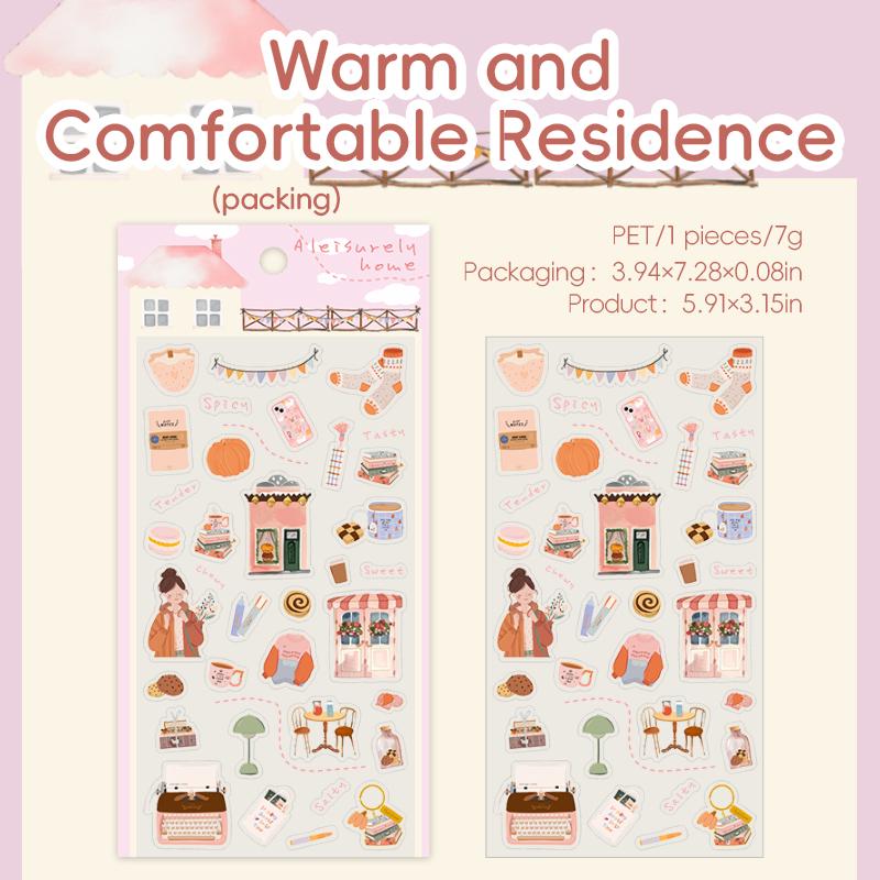 Adorable Home Scene PET Stickers | Kawaii Planner Journal Decorative Stickers | Bujo Junk Journal Collage Scrapbooking Supplies