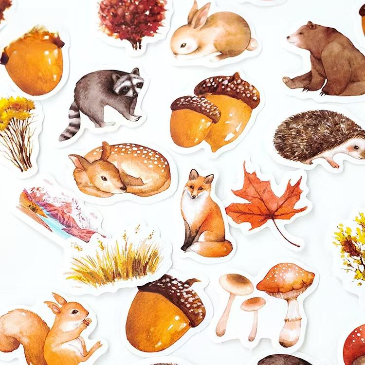 46pcs Cute Forest Autumn Animal Sticker Pack | Junk Journal Stickers | Essential for Planners, Bujo,Kids Scrapbooking and Craft Supplies