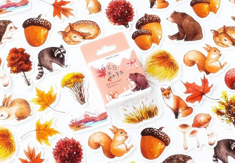46pcs Cute Forest Autumn Animal Sticker Pack | Junk Journal Stickers | Essential for Planners, Bujo,Kids Scrapbooking and Craft Supplies