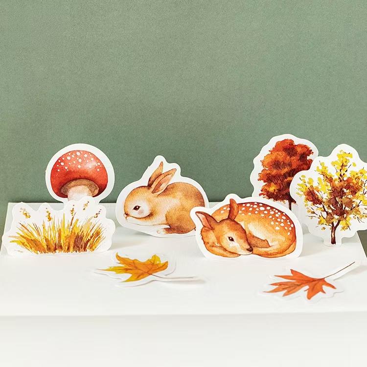 46pcs Cute Forest Autumn Animal Sticker Pack | Junk Journal Stickers | Essential for Planners, Bujo,Kids Scrapbooking and Craft Supplies