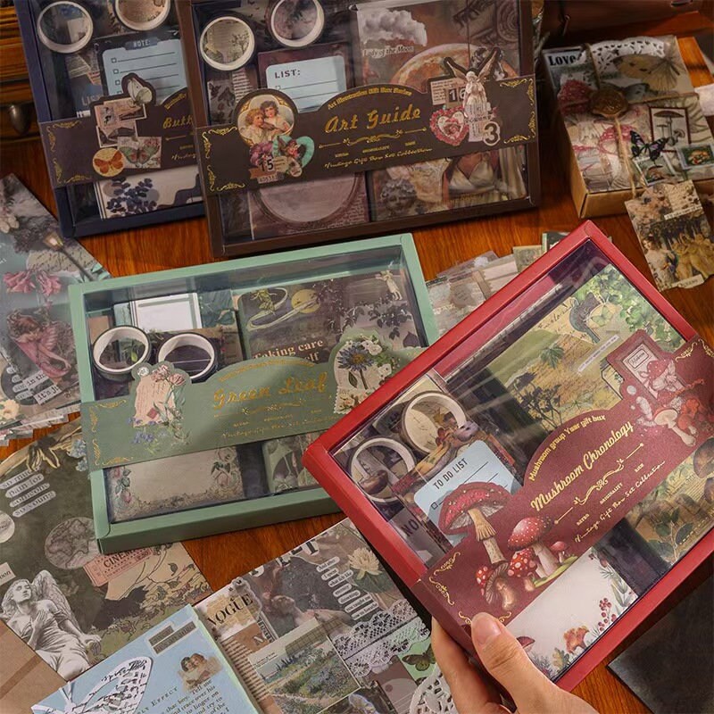 125pcs A6 Notebook Vintage Journal Material Sticker Gift Box | Collage Kit | Vintage Junk Journal Supplies