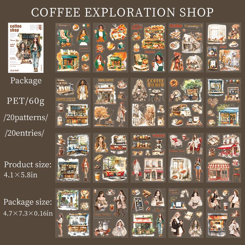 20 Sheets Character Girl's Life Coffee Reading Aesthetic Sticker Book|Planner Junk Journal Decorative Stickers Scrapbooking Collage Supplies