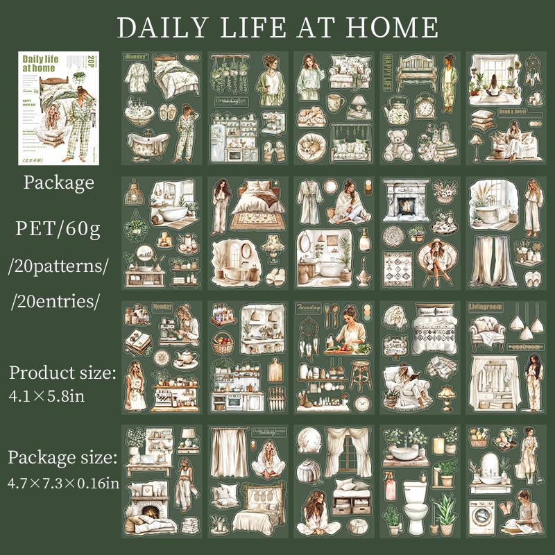 20 Sheets Character Girl's Life Coffee Reading Aesthetic Sticker Book|Planner Junk Journal Decorative Stickers Scrapbooking Collage Supplies