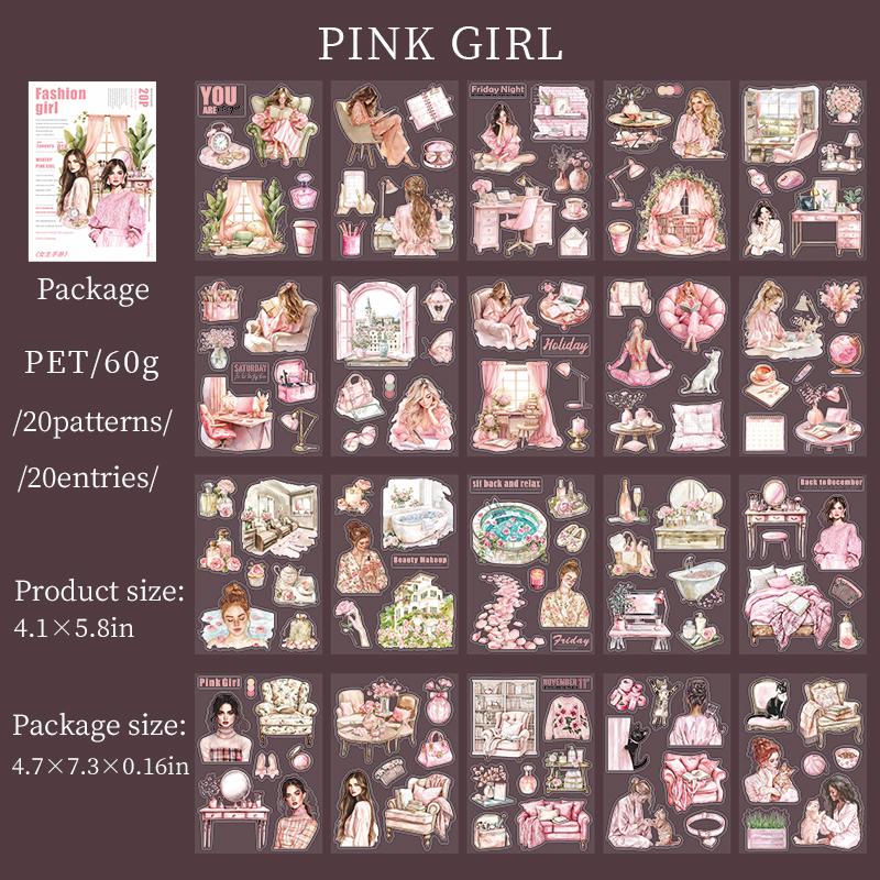 20 Sheets Character Girl's Life Coffee Reading Aesthetic Sticker Book|Planner Junk Journal Decorative Stickers Scrapbooking Collage Supplies