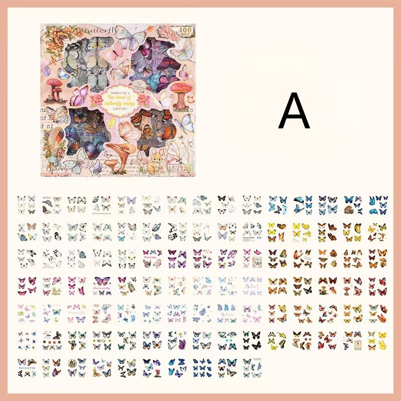 100 Sheets Vintage Butterfly and Flower Stickers Gift Set | Planner Sticker Kit | Junk Vintage Journal Collage Kit Scrapbooking Supplies