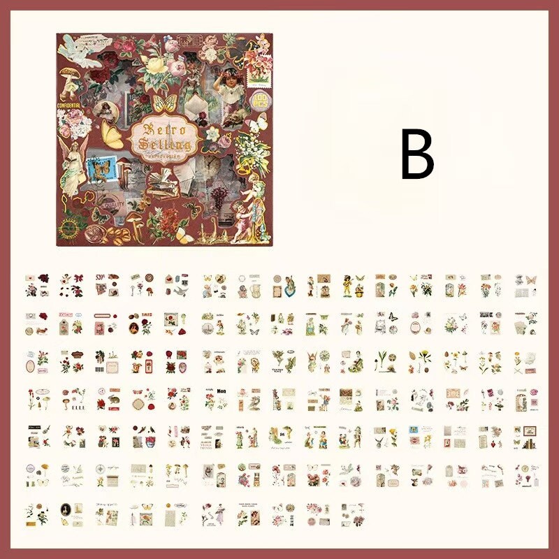 100 Sheets Vintage Butterfly and Flower Stickers Gift Set | Planner Sticker Kit | Junk Vintage Journal Collage Kit Scrapbooking Supplies