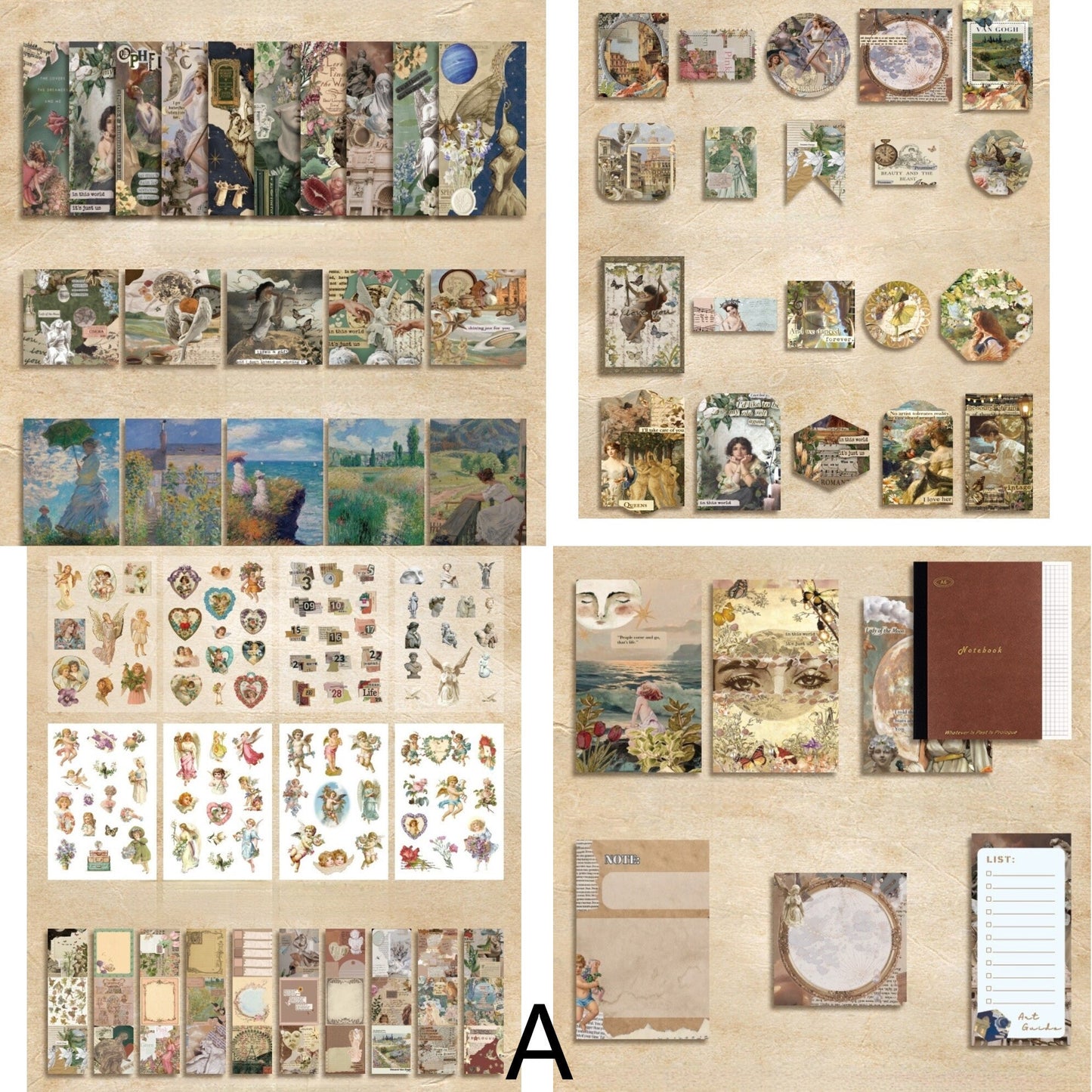 125pcs A6 Notebook Vintage Journal Material Sticker Gift Box | Collage Kit | Vintage Junk Journal Supplies