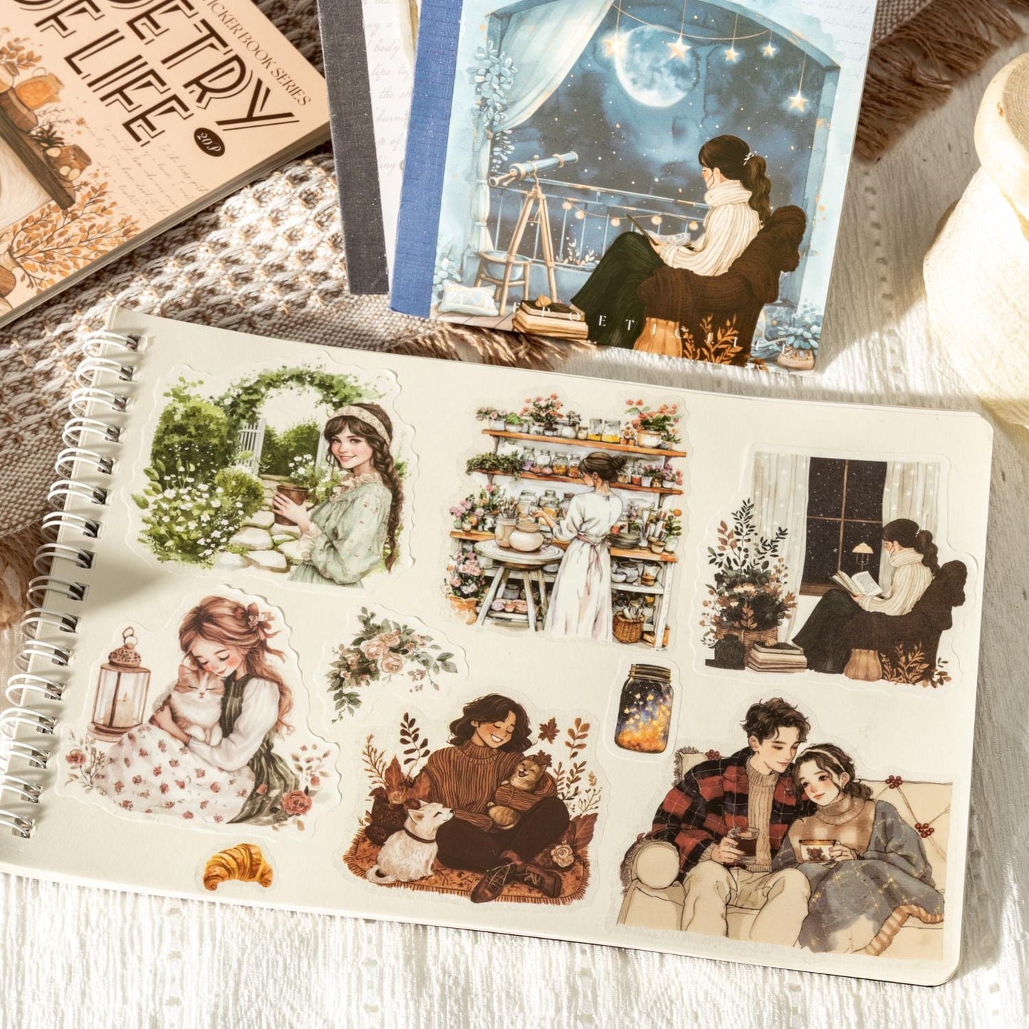 Poetic Life 20 Sheets Character Girl Life Aesthetic Sticker Book|Planner Junk Journal Decorative Stickers Scrapbooking Collage Supplies