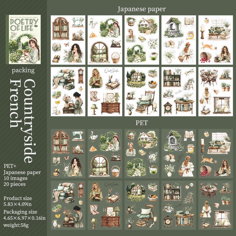 Poetic Life 20 Sheets Character Girl Life Aesthetic Sticker Book|Planner Junk Journal Decorative Stickers Scrapbooking Collage Supplies