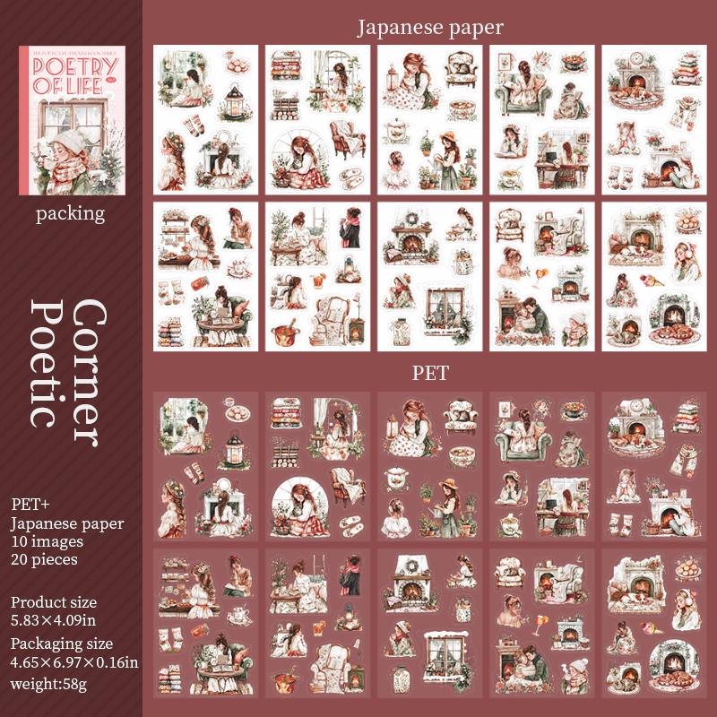 Poetic Life 20 Sheets Character Girl Life Aesthetic Sticker Book|Planner Junk Journal Decorative Stickers Scrapbooking Collage Supplies