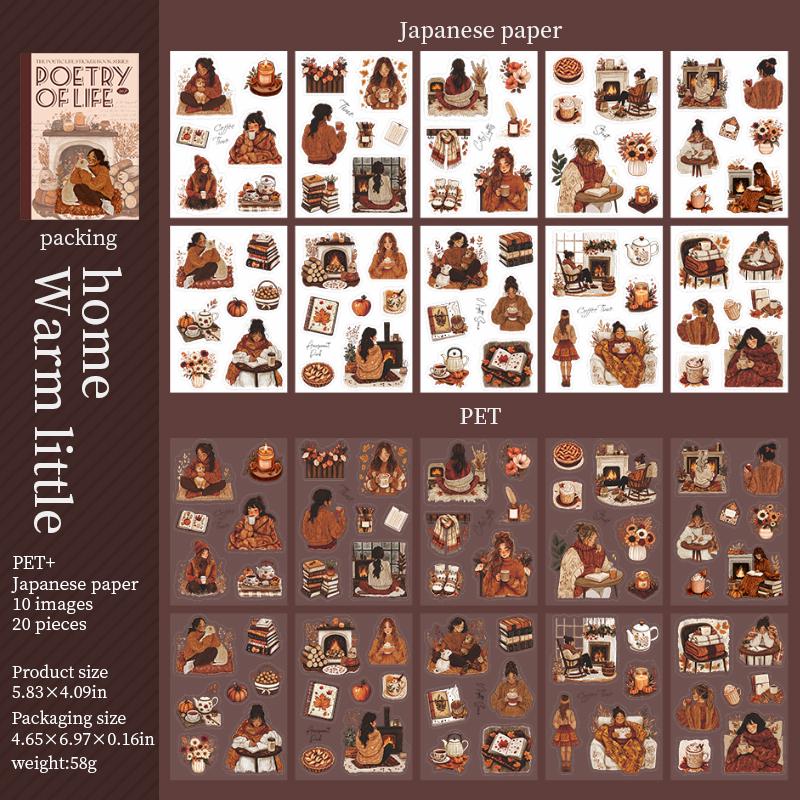 Poetic Life 20 Sheets Character Girl Life Aesthetic Sticker Book|Planner Junk Journal Decorative Stickers Scrapbooking Collage Supplies
